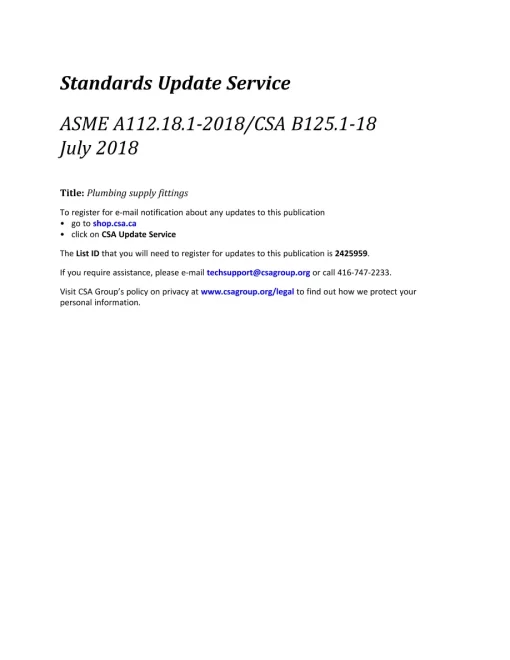 CSA B125.1-18/ASME A112.18.1-2018 (R2023) pdf