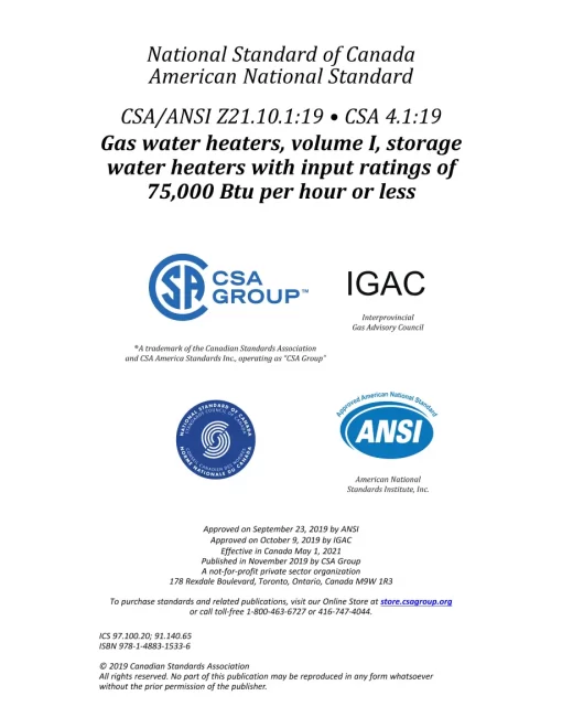 CSA 4.1:19/ANSI Z21.10.1:19 pdf