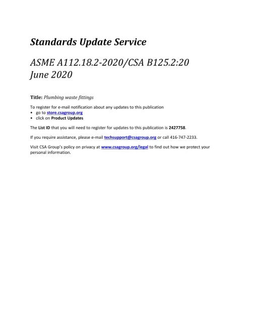 CSA B125.2:20/ASME A112.18.2-2020 pdf