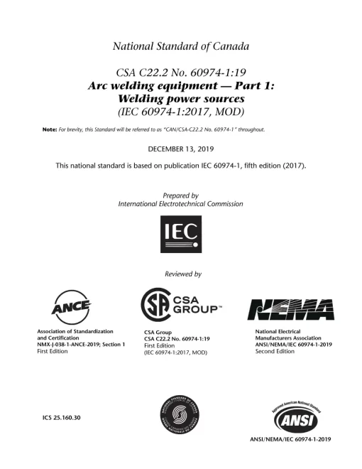 CSA C22.2 NO. 60974-1:19 pdf