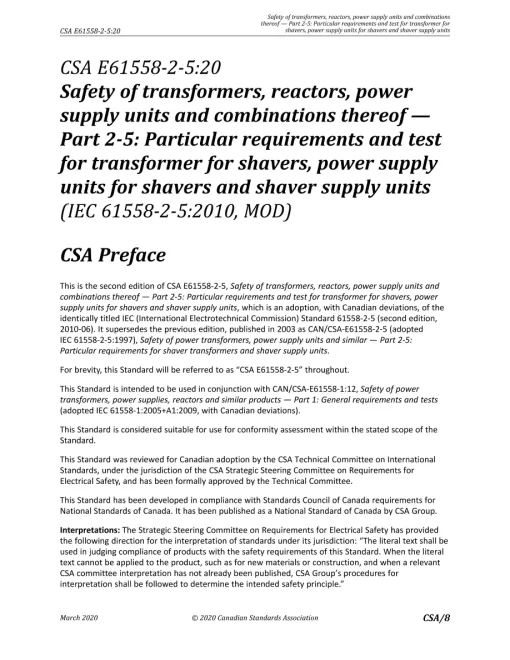 CSA E61558-2-5:20 pdf