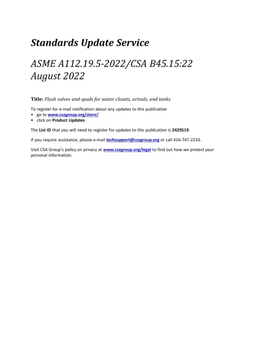 CSA B45.15:22/ASME A112.19.5-2022 pdf