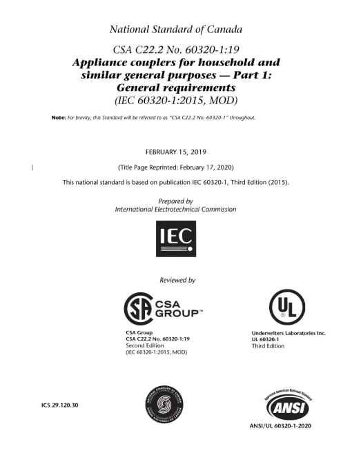 CSA C22.2 No. 60320-1:19 (R2024) pdf