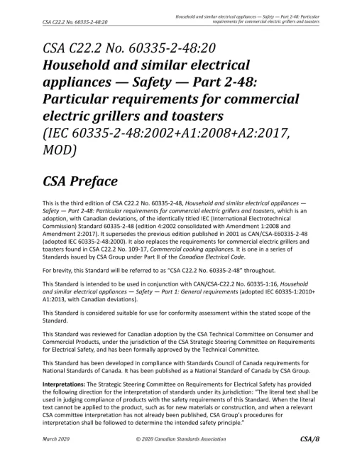 CSA C22.2 NO. 60335-2-48:20 pdf