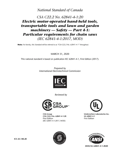 CSA C22.2 NO. 62841-4-1:20 pdf