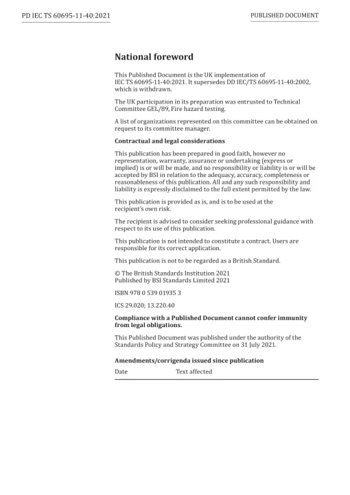 BS PD IEC TS 60695-11-40:2021 pdf