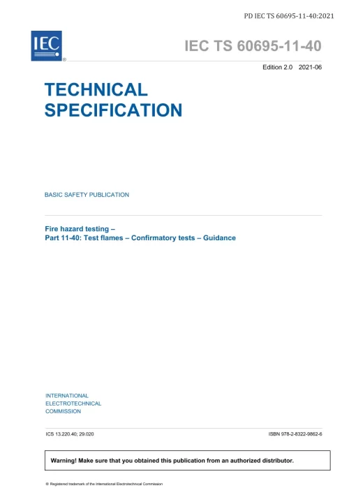 BS PD IEC TS 60695-11-40:2021 pdf