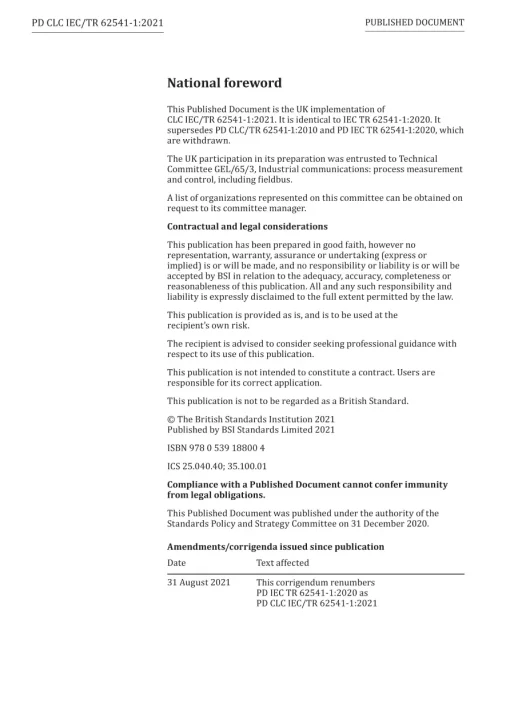 BS PD CLC IEC/TR 62541-1:2021 pdf